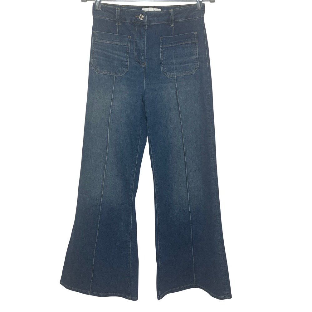 Reiss Sakura Flare Patch Pocket Jeans Mid Blue Petite High Rise Size 27P NEW - Picture 2 of 10